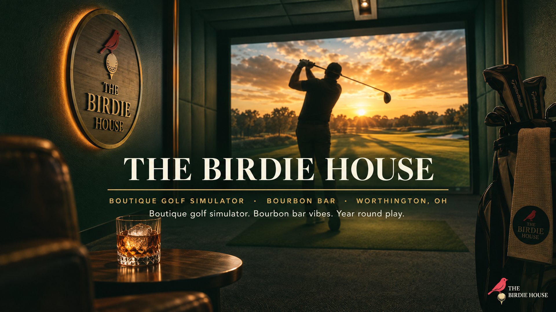 The Birdie House indoor golf simulator lounge in Worthington Ohio